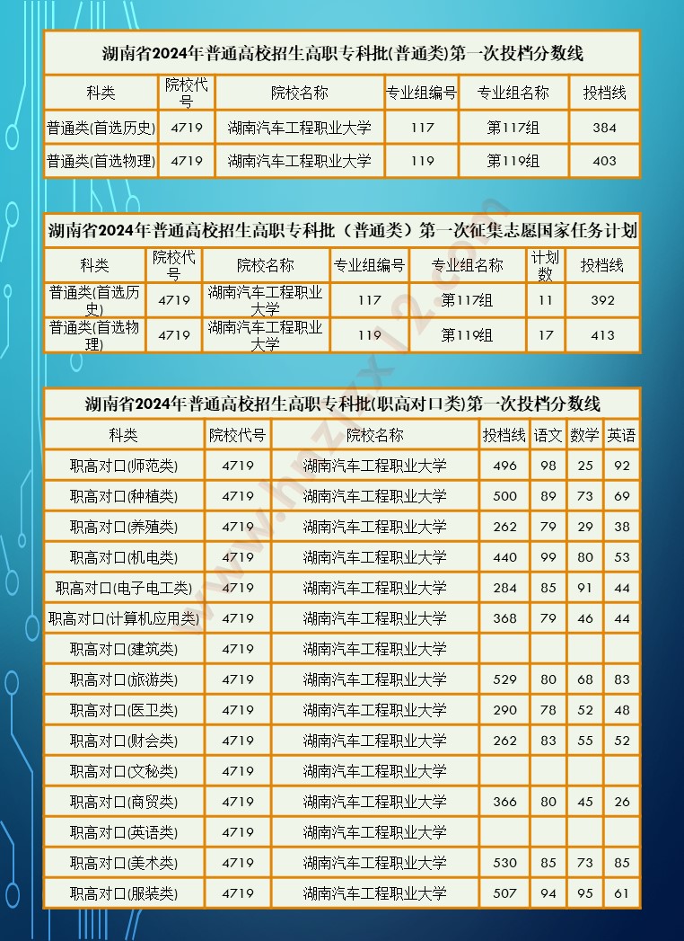 2024年湖南省高职院校单招录取分数线汇总表