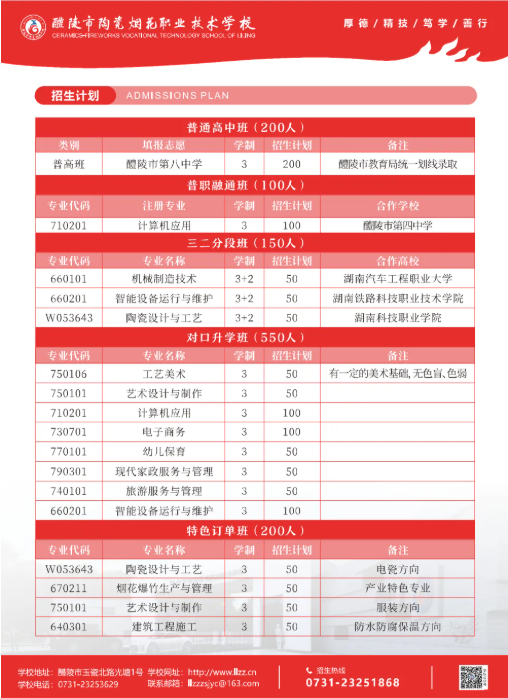公办中职2025年醴陵市陶瓷烟花职业技术学校招生简章